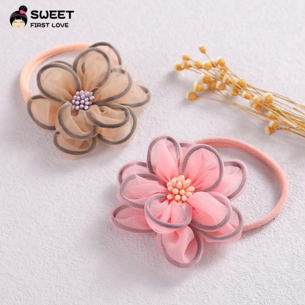 

hair accessories lovely chiffon flower headbands for girls simple kids hairband big headwear female fashion, Slivery;white