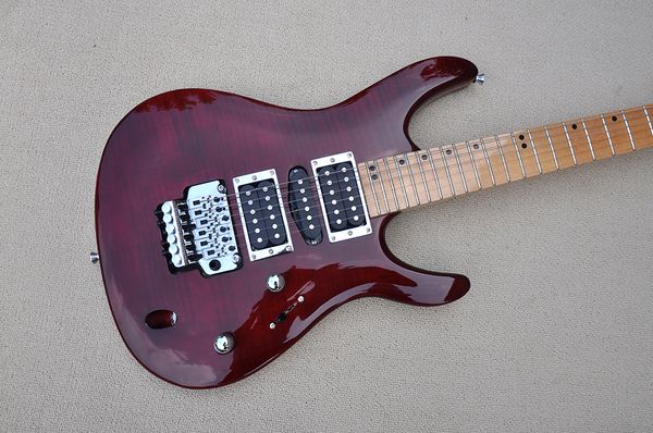 

factory custom red brown electric guitar with floyd rose bridge chrome hardware maple fretboard pink hsh pickups can be customized