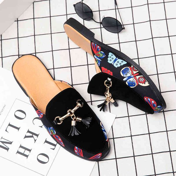 

slippers misalwa mocassins masculinos de couro sintÃ©tico, calÃ§ado meio vestido com borla, coraÃ§Ã£o metal, chinelos 75xw, Black