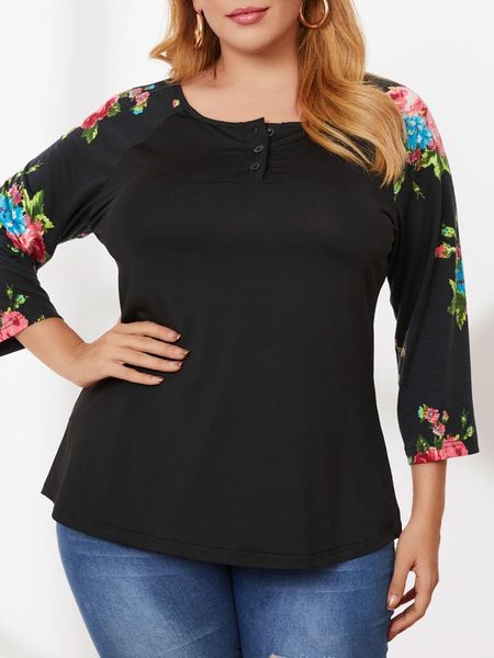 

women's blouses & shirts 2021 autumn women three quarter sleeve floral print patchwork casual blouse black plus size ladies clothing, White