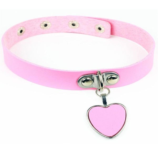 

chokers fashion simple round pu leather necklaces with heart pendant sweet punk neck strap harajuku choker collar nightclub street dance, Golden;silver