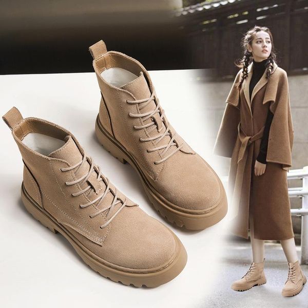 

boots 2021 ankle suede leather women flat platform short ladies shoes fashion autumn winter black