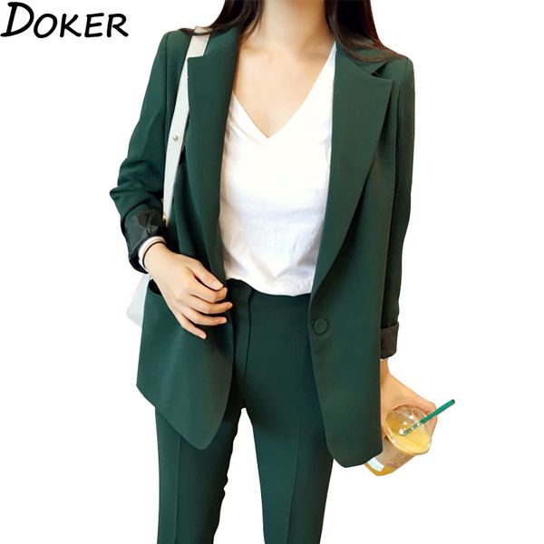 

new pant suits for women long sleeve elegant blazer set women casual two piece set lady office fashion business suits 210423, White;black
