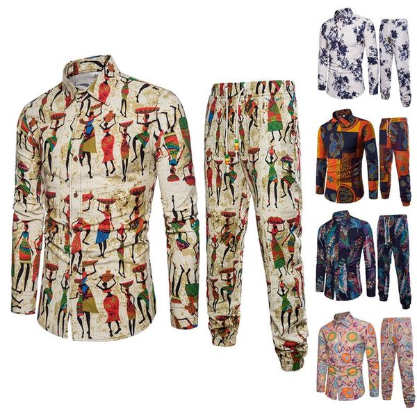 

ethnic clothing fashion men african clothes bazin riche danshiki printed blouse shirt sport harem pants streetwear tee sets, Red