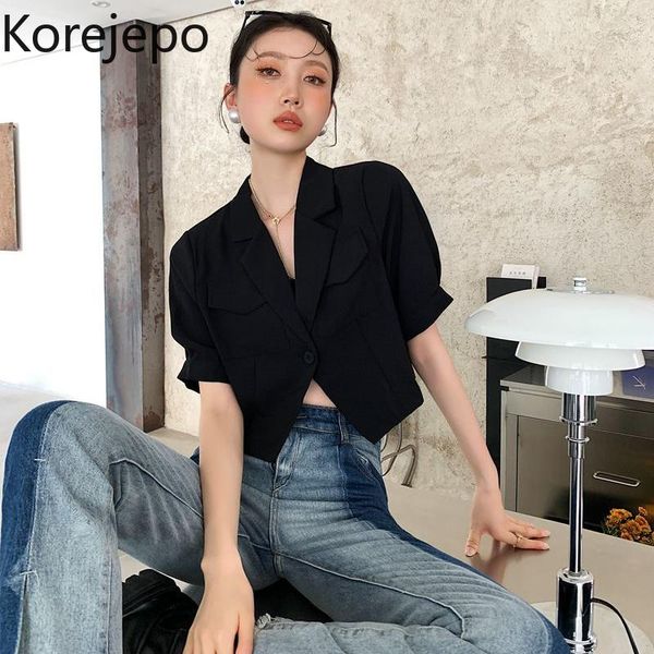 

korejepo women blazer 2021 summer korean style temperament loose slim drape short suit jacket office lady single button women's suits &, White;black
