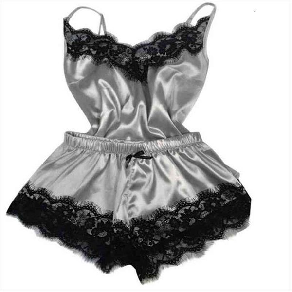 

spring summer satin lace women sleepwear trim cami sleeve and shorts plus size pajama pijamas set s 5xl, Black;red