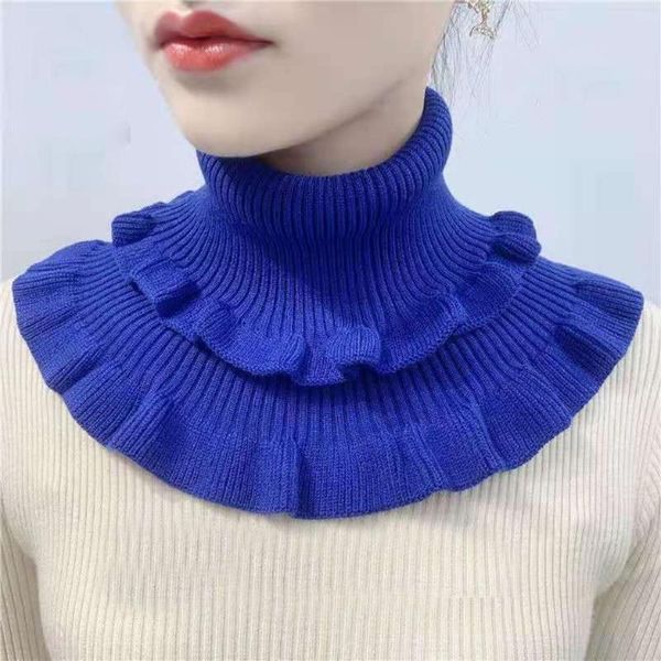 

fake collar neck guard fall/winter women's high-neck thicker more versatile pure color high-stretch knit ruffle bib a45 scarves, Blue;gray