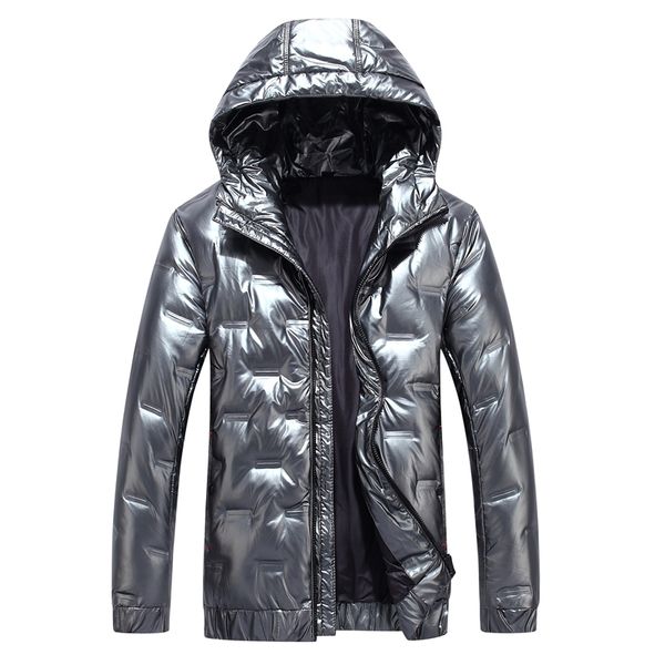 

2021 new trend bright face hooded white duck down large thickened cotton jacket men's, Black
