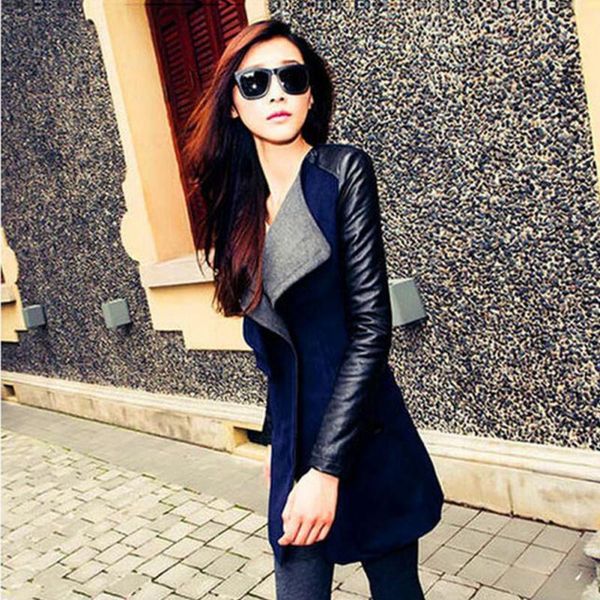 

women's trench coats coat for women streetwear turn-down collar slim patchwork spring 2021 clothes, Tan;black