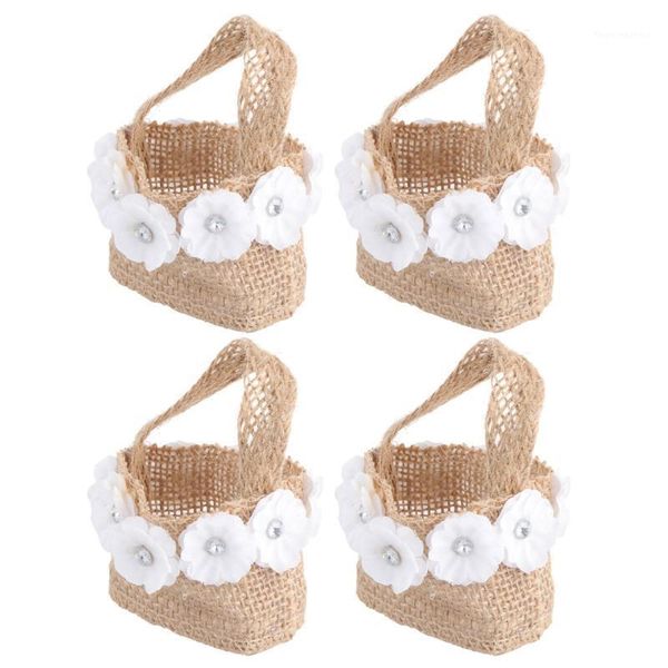 

gift wrap 4pcs romantic linen bag wedding party candy holder flower basket storage1