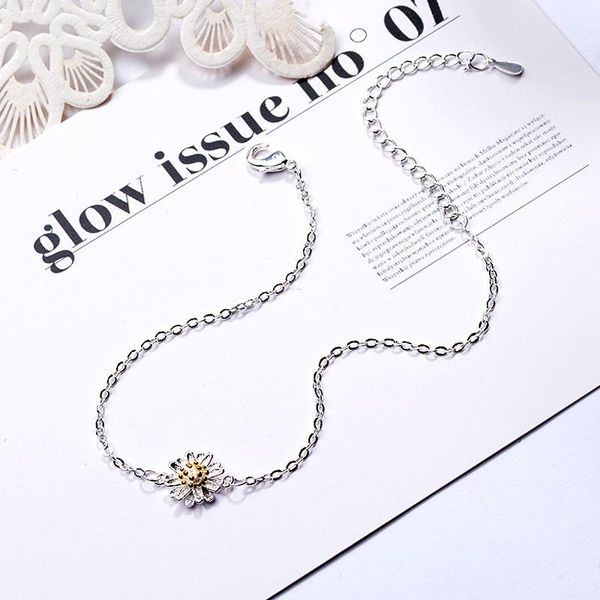 

anklets 2021 fashion 925 sterling silver anklet fine jewelry simple daisy foot chain for women girl s925 ankle leg bracelet, Red;blue