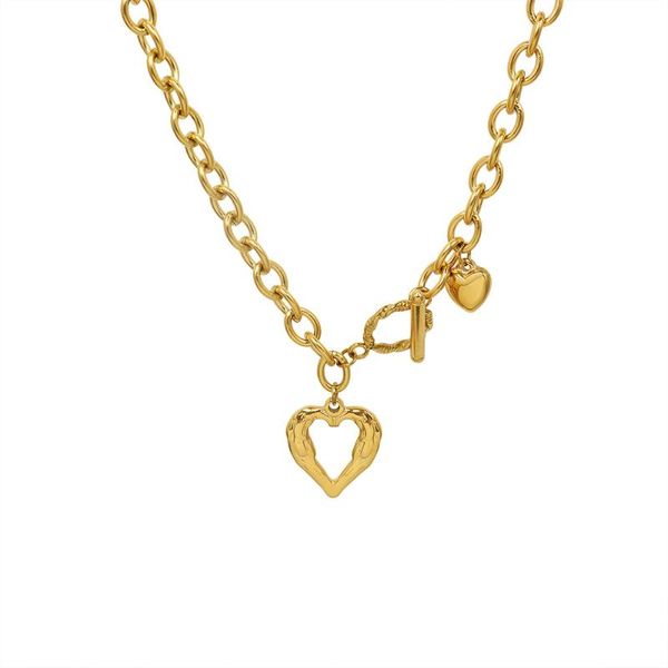 

statement hollow heart collares stainless steel thick texture geometric chain choker necklaces for women fashion jewelry chokers, Golden;silver