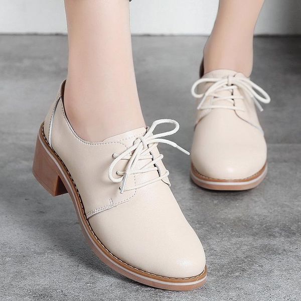 

dress shoes 2021 autumn and winter leather small women's single casual slope heel lace british style, Black