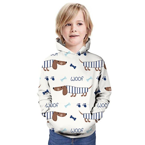 

gray dog pattern children's 3d printed pullover hoodie boy/girl/teenage fashion soft hoodie hooded sweater, Black