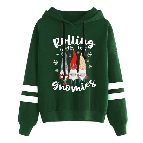 

women's hoodies & sweatshirts christmas printed women aesthetic vintage gnome long sleeve hooded sweatshirt female, Black