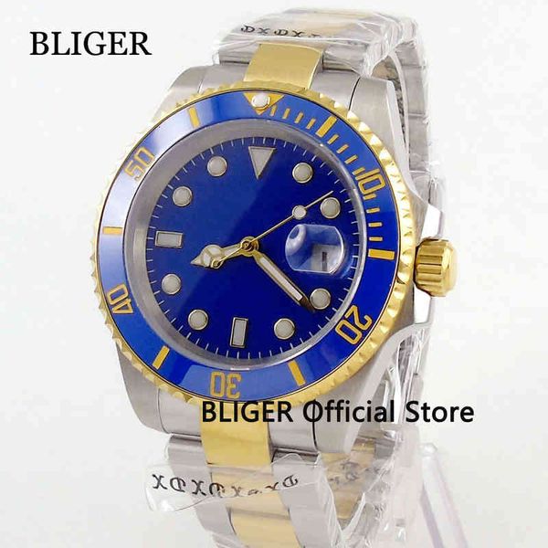 

blue sapphire glass bliger 40mm sterile ironing board ceramic cover golden plate light emitting miyota automatic clockwork clock, Slivery;brown