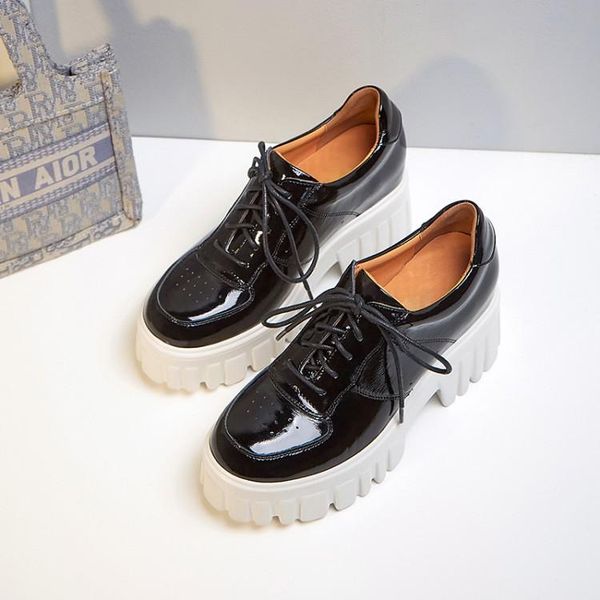 

women pumps soft cow leather autumn spring cut-outs black color lace up round toe platform high heels dress shoes