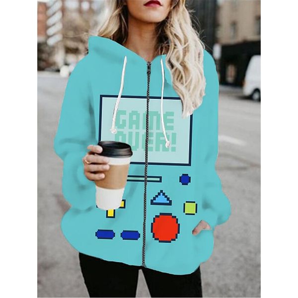 

grme 3d printing zipper hoodied& sweatshirts jacket sports fall & winter regular coat loose active streetwear long sleeve print going out, Black