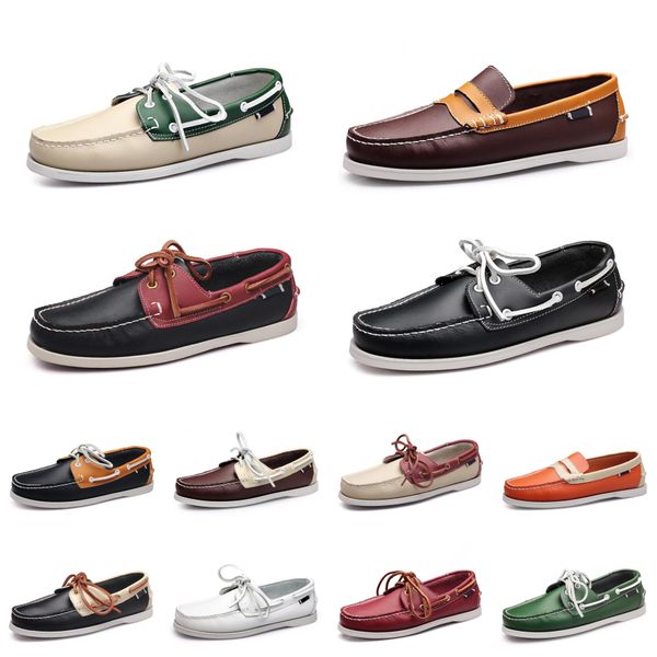 

men casual shoes loafers leather outdoor sneakers bottom low cut mens classic triple white brown gr, Black