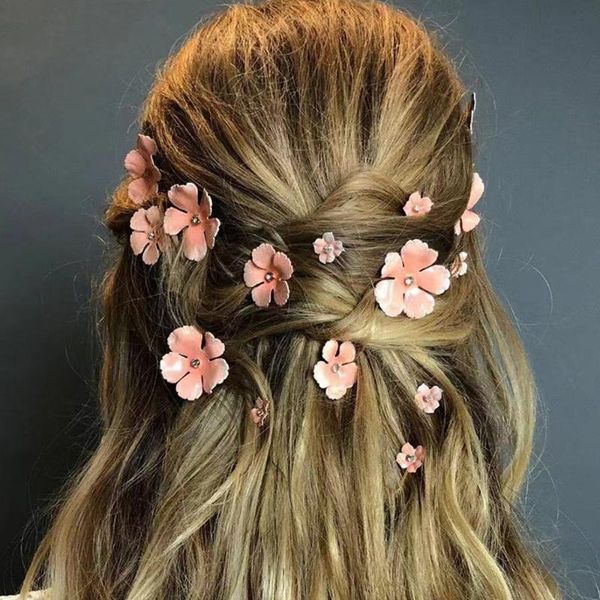 

hair accessories 1 set/5pcs pink flower clips girls rhinestones cystal hairpins fashion pins bridal wedding for women