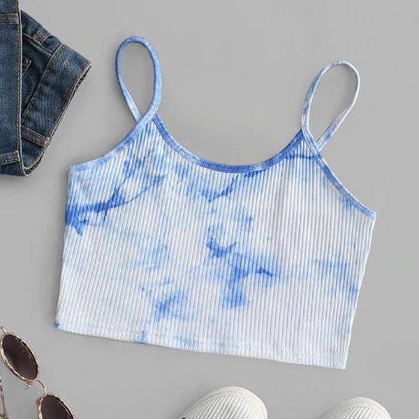 

women fashion tie dye print tank vest summer sleeveless crop ribbed knitted tunic leisure basic bodycon bra camis women's tanks &, White