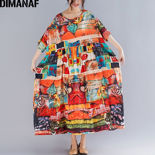 

2021dimanaf plus size women print dress summer sundress cotton female lady vestidos loose casual holiday maxi dress big size 5xl 6xl, Black;gray