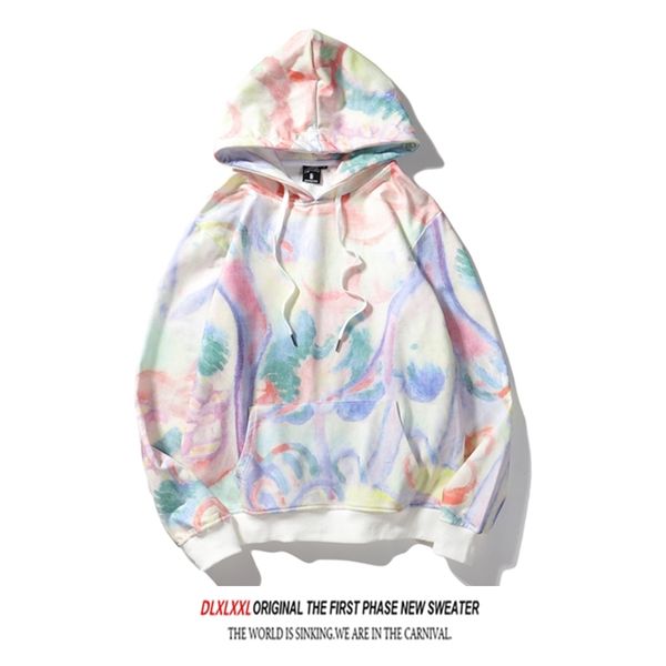 

ins fashion loose tie dye gradient pullover men's hoodie in autumn 2019, Black