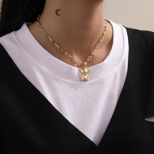 

pendant necklaces single layer cross chain bear gold metal dangle necklace for women, Silver