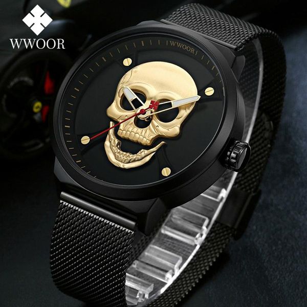 

pirate skull style men watch stainless steel luminous quartz watches military waterproof skeleton wristwatch for man 8867 wristwatches, Slivery;brown