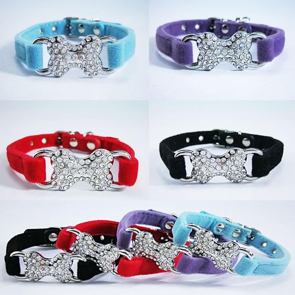 

cute dog collar bone rhinestone pet cat collier chain leather gato fabric for small teddy pug chihuahua kitten lovely collars & leads