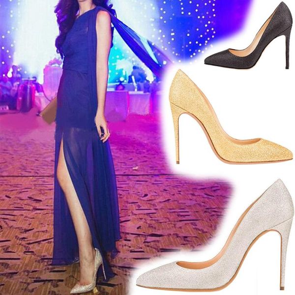 

fashion black glitter gold poined toe stiletto heel high shoe pump high-heeled shoes dress