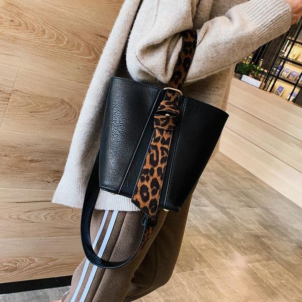 

drawstring leopard print bucket bag female 2021 shoulder spring and summer fashion simple hand-held small