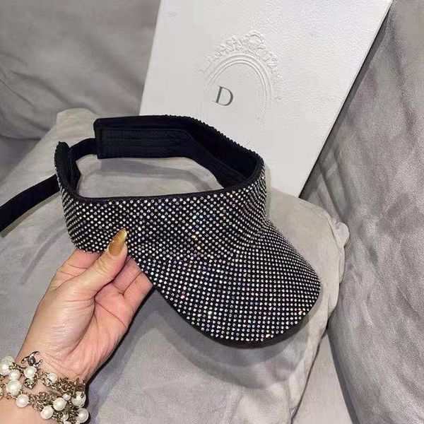 

wide brim hats 6x full rhinestones sun hat travel beach visor bling lady cap black white fashion vacation outfit crystal diamonds woman men, Blue;gray