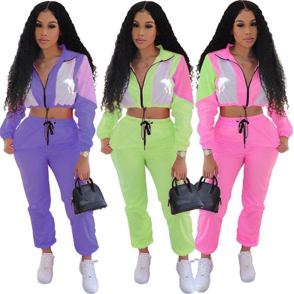 

piece set women tracksuits long sleeve crop and solid pant sweat suit two outfits casual loose matching sets women's pants, White