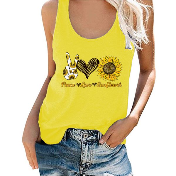 Donne Peace Love Sunshine Stampa Suower Canotte Ragazza Harajuku Casual Bianco Top Estate Donna Canotta Drop Shipping X0507