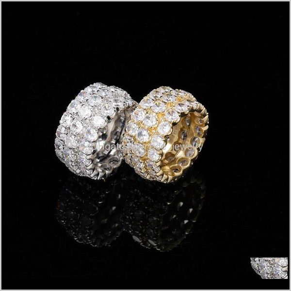 

cluster rings jewelry3 row solitaire mens copper charm gold sier color a+ cubic zircon iced ring fashion hip hop jewelry for men drop delive, Golden;silver