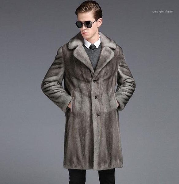 

men's fur & faux s-5xl fashion male coat high imitation mink winter clothing long trench, Black