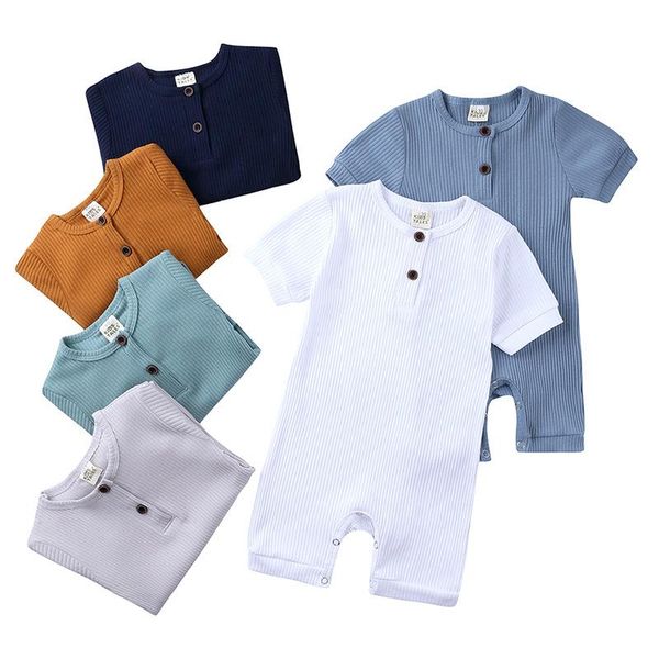 

jumpsuits summer born baby romper soild color clothes girl rompers cotton short sleeve o-neck infant boys 0-24 months, Blue