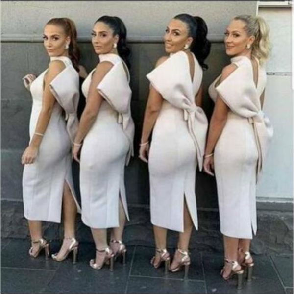 

two piece dress white party with back big bowtie women vestido sleeveless bridesmaid's gown club bodycon event celebrate fash
