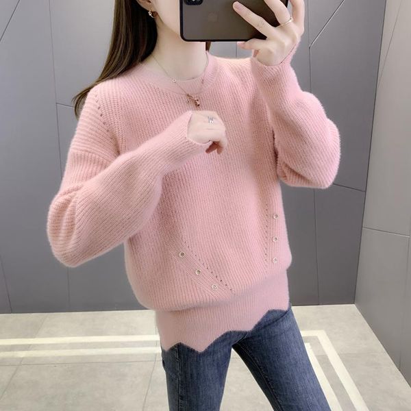 

women's sweaters room 216652, row 3, no. 2 (] real s imitation mink velvet solid color button crew neck pullover sweater [1169] 50, White;black