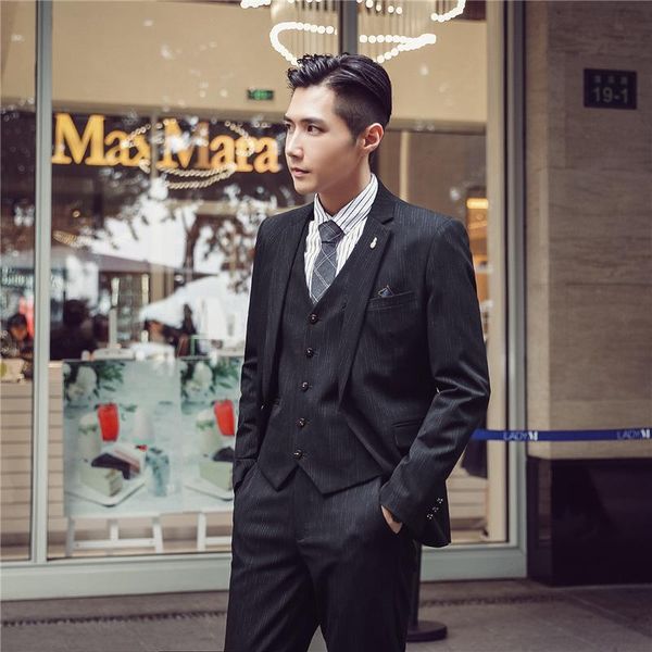 

men's suits & blazers british suit three piece korean slim business casual coat bridegroom wedding dress, White;black