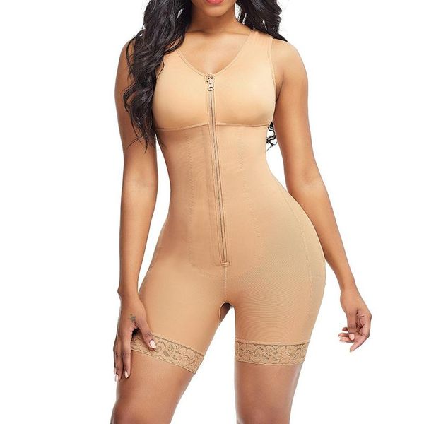 

european and american large-size one-piece front zipper abdomen lift chest shaping body tights women's jumpsuits & rompers, Black;white