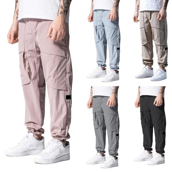 

men's pants solid color cargo drawstring mid waist casual simple classic style fitness daily wild straight loose long trousers for men, Black