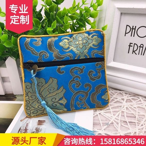 

BYQ xiangyun embroidery chinese embroidered zipper jewelry jewelry packaging boxes boxes style zipper buddha bag taisui square brocade bag, Black;white