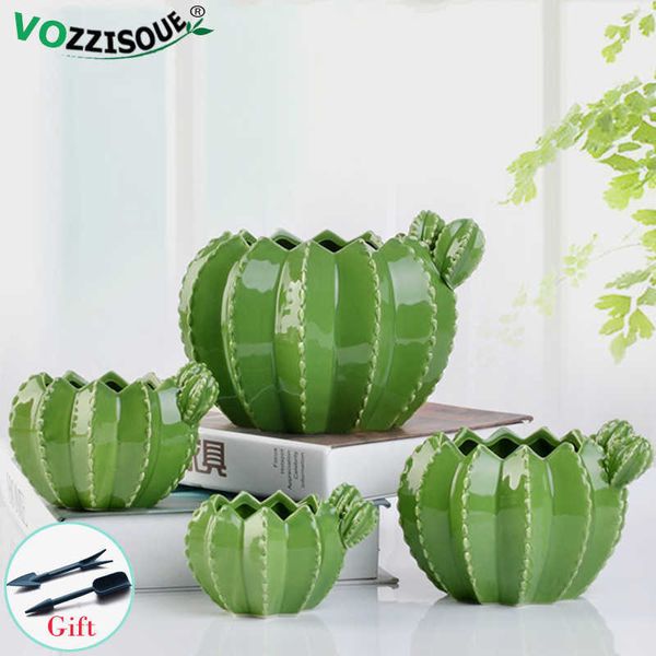 Creativo Vasi di cactus in ceramica Vaso da fiori decorativo per interni Giardino Succulente Piccolo vaso di fiori Casa Balcone Argilla verde Maceteros 210615