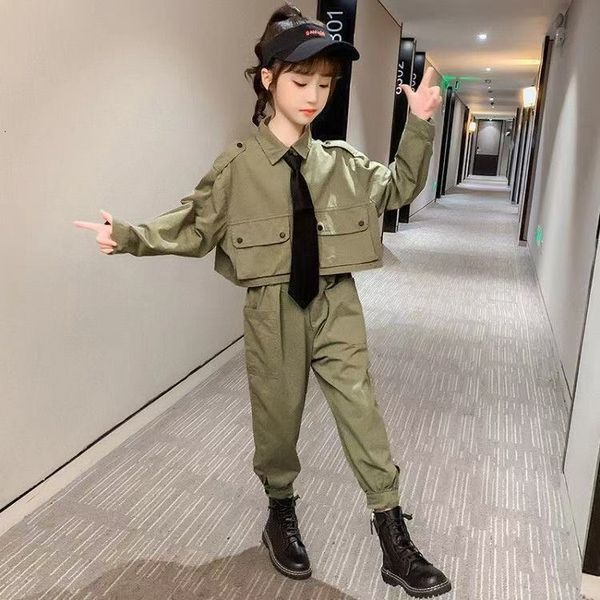 

children's suit spring outfits for teenage long sleeve clothes girls school +pants + tie suits kids tracksuit clothing sets, White