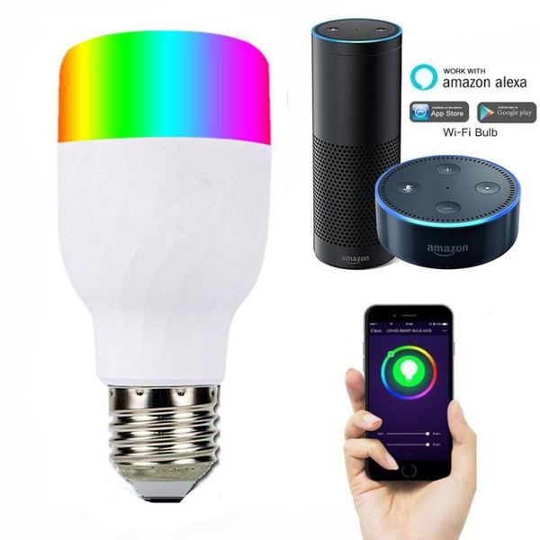 

bulbs dimmable 7w e27 b22 e26 rgbw wifi led light bulb smart multicolor lamp works with amazon alexa and google home