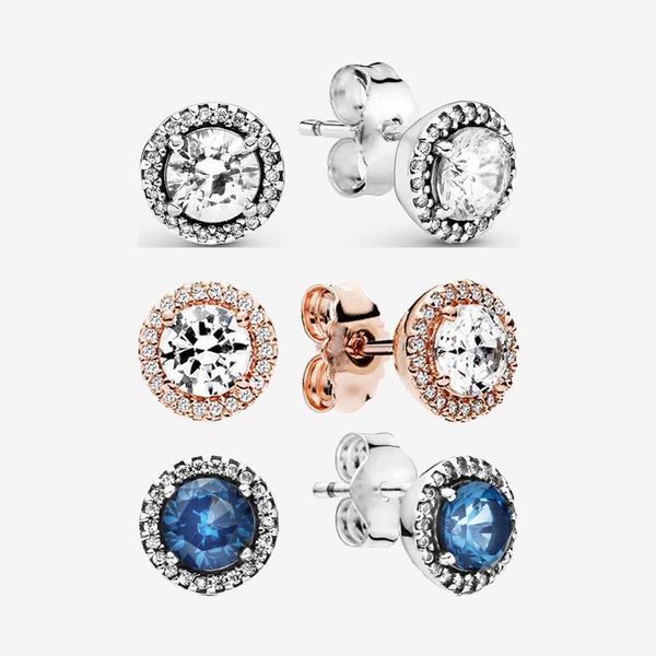 

stud authentic s925 sterling silver shiny cz round earrings women's fashion jewelry gifts, Golden;silver