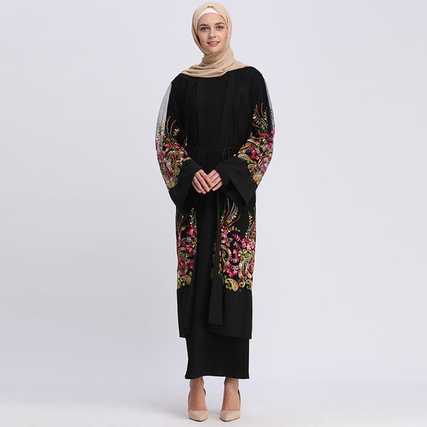 

abaya dubai islam kaftan floral embroidery mesh cardigan muslim hijab dress turkish caftan abayas for women islamic clothing, Red