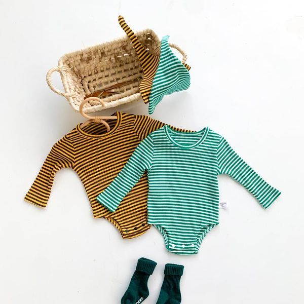 

rompers spring autumn borns baby boys striped bodysuits infant girls long sleeve cotton cute jumpsuit clothes with hat outfits 0-24m, Blue